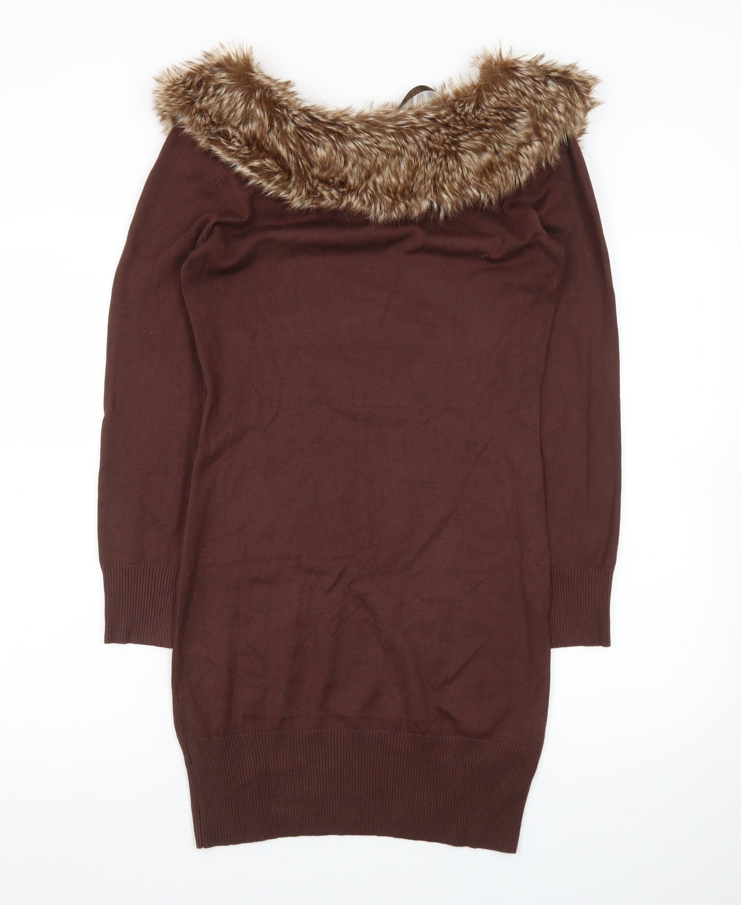 Melrose Women Brown Size 12 Fur Trim Knit Bodycon Dress