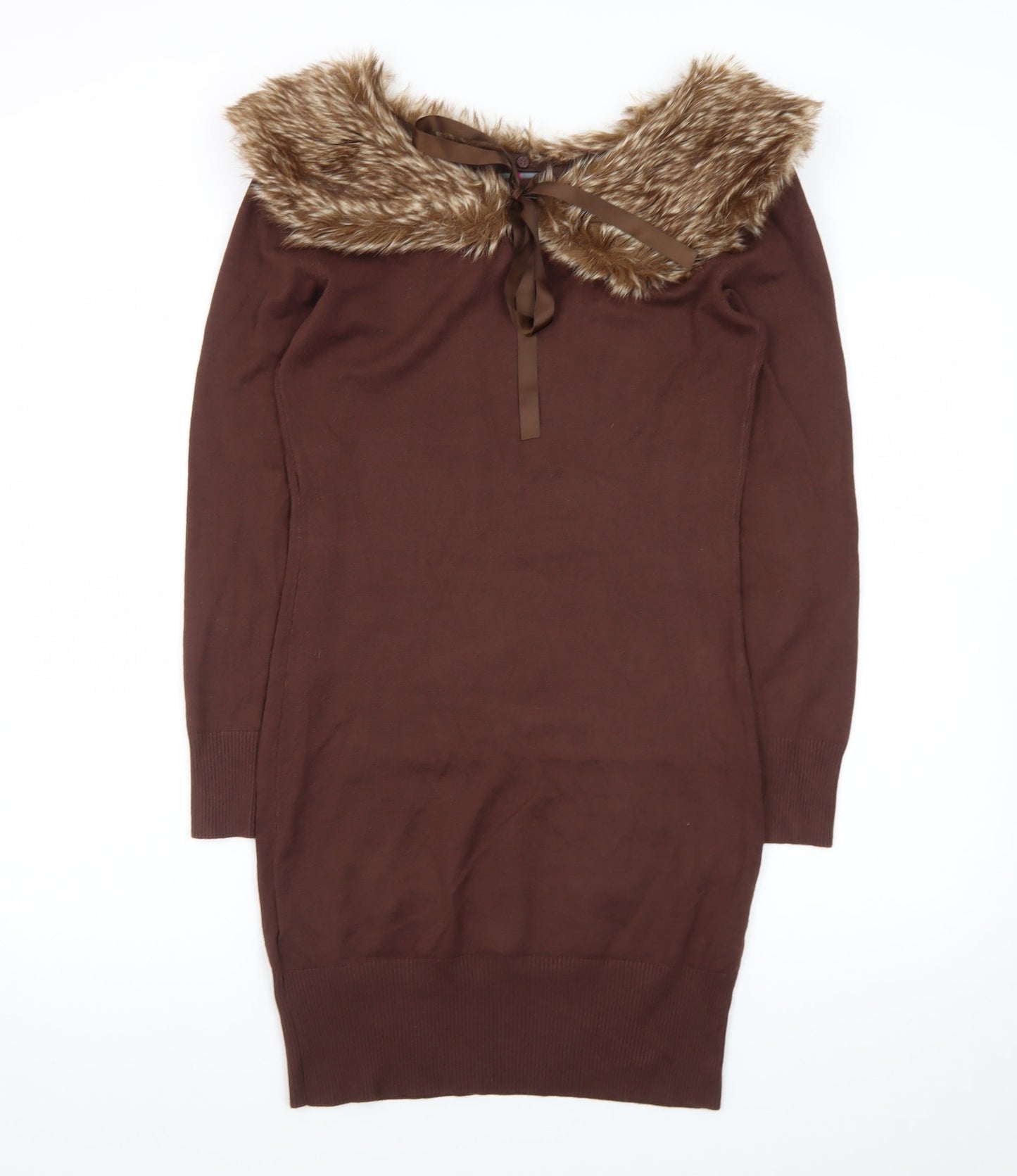 Melrose Women Brown Size 12 Fur Trim Knit Bodycon Dress