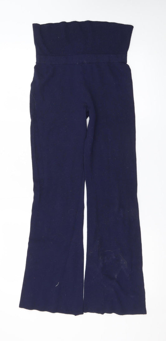 H&M Womens Blue Knit Flared High Waist Stretch Trousers XS