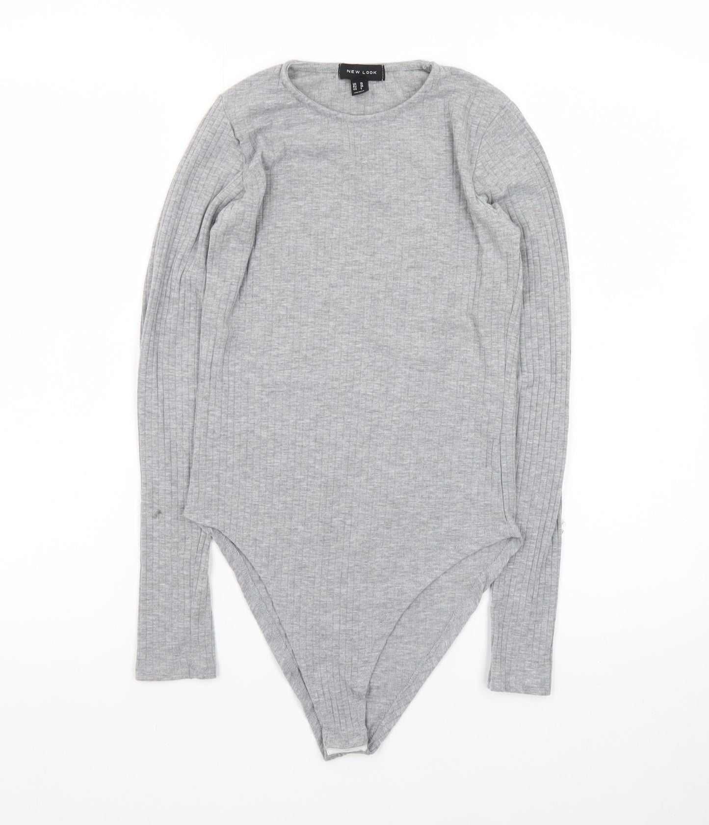 New Look Women's Grey Long Sleeve Ribbed Bodysuit Size 10