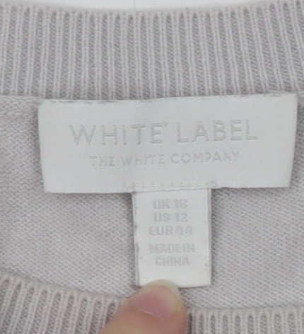 The White Company Women’s Grey & Navy Crew Neck Jumper Size 16 Cotton Blend