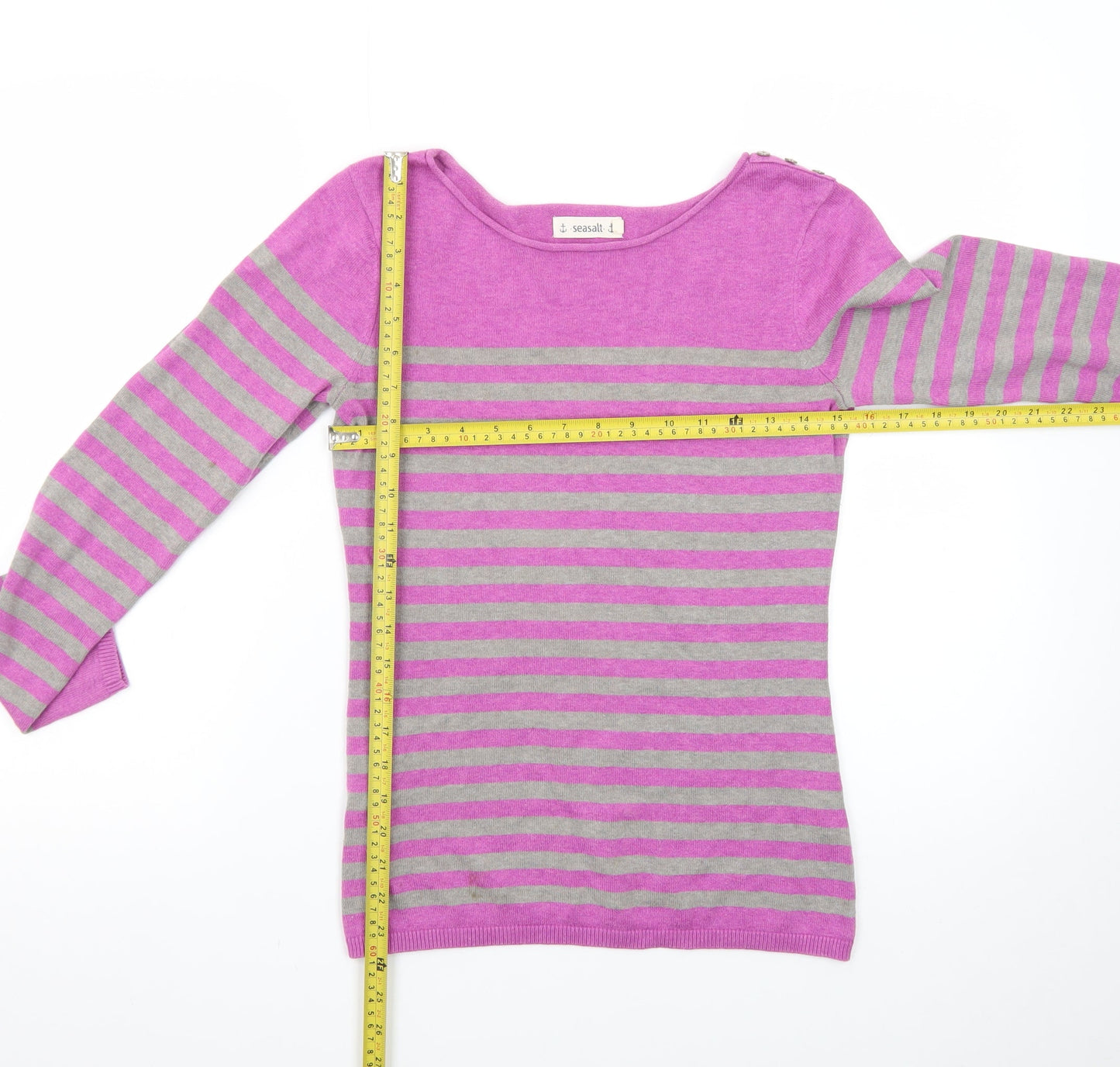 Seasalt Women’s Purple Striped Cotton Boat Neck Jumper Size 8