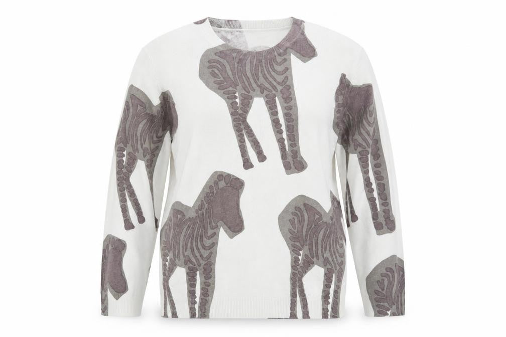 Parfois Women Ivory Animal Print Cotton Pullover Jumper XS