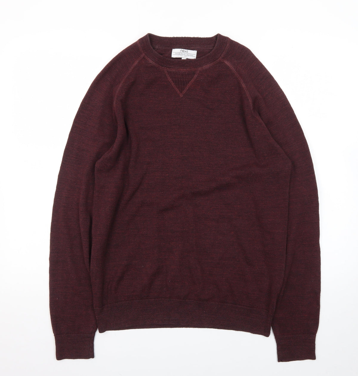 Back view of Next Men's Brown Crew Neck Wool Jumper, size M, Regular Fit