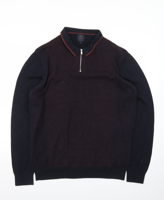 Next Men's Navy Cotton 1/4 Zip Collared Jumper Size L