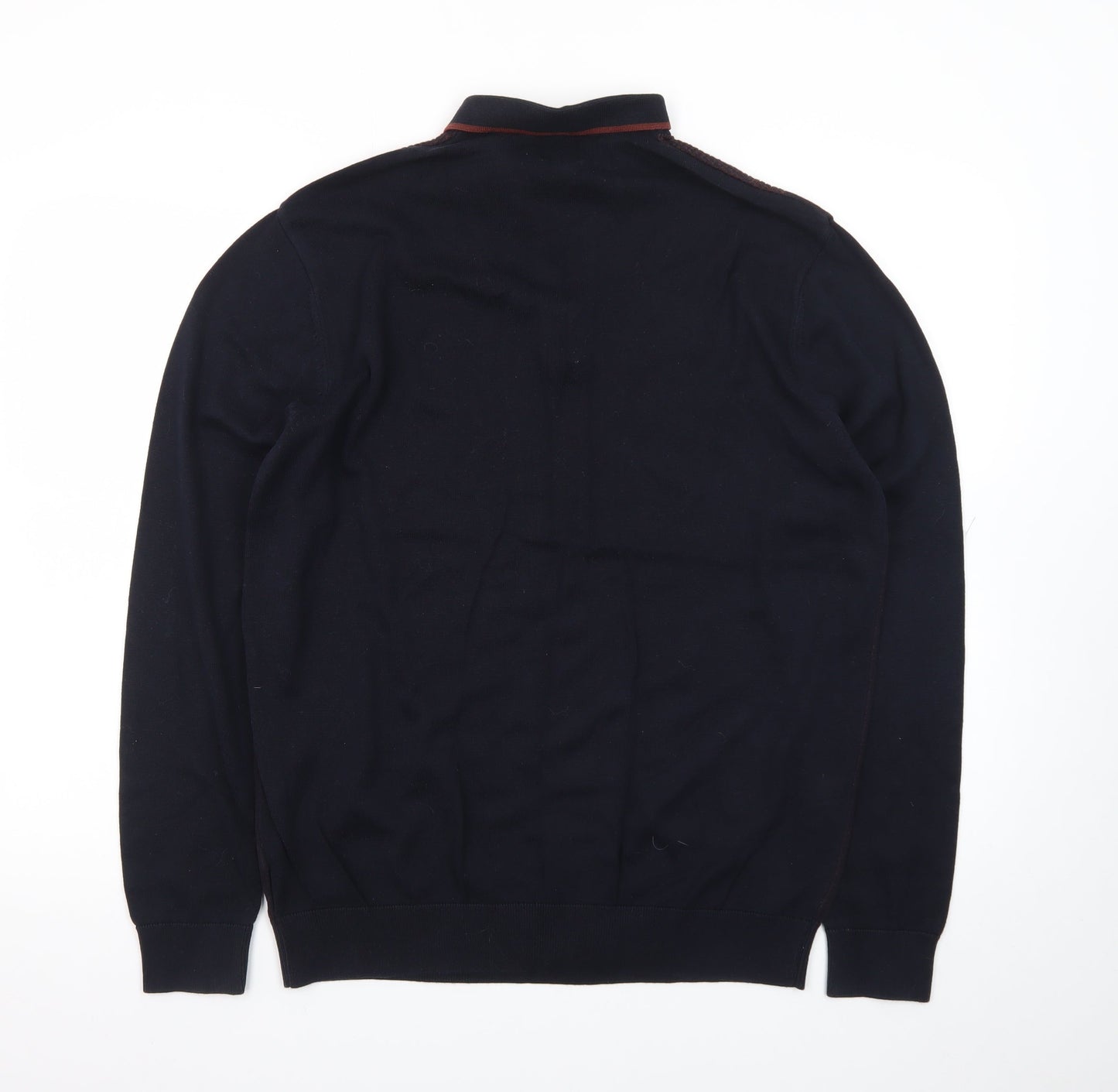 Next Men's Navy Cotton 1/4 Zip Collared Jumper Size L
