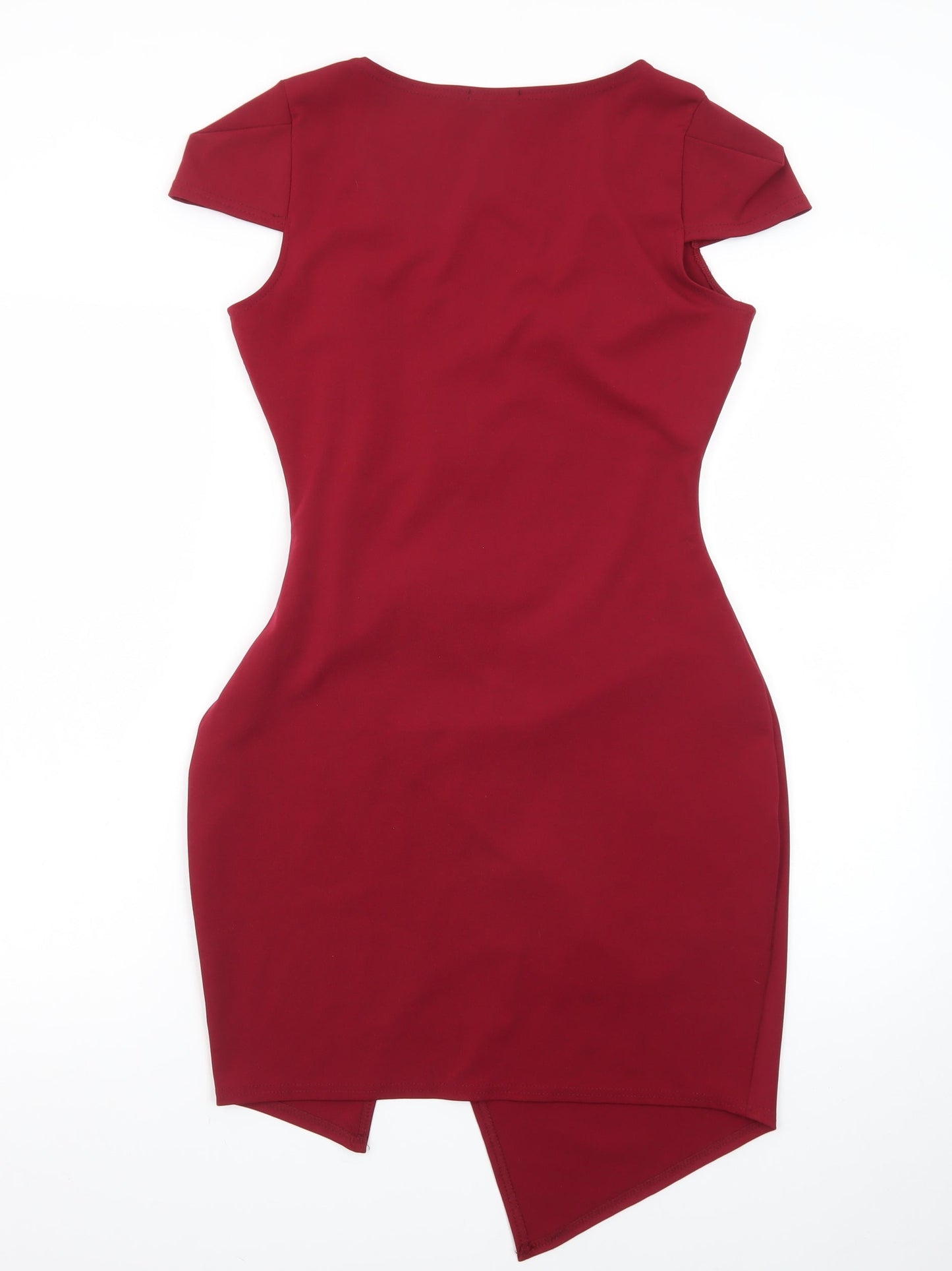 Boohoo Women Red Size 12 Bodycon Short Sleeve V-Neck Party Dress