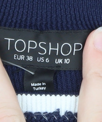 Topshop Women Navy Stripe Boat Neck Jumper Size 10