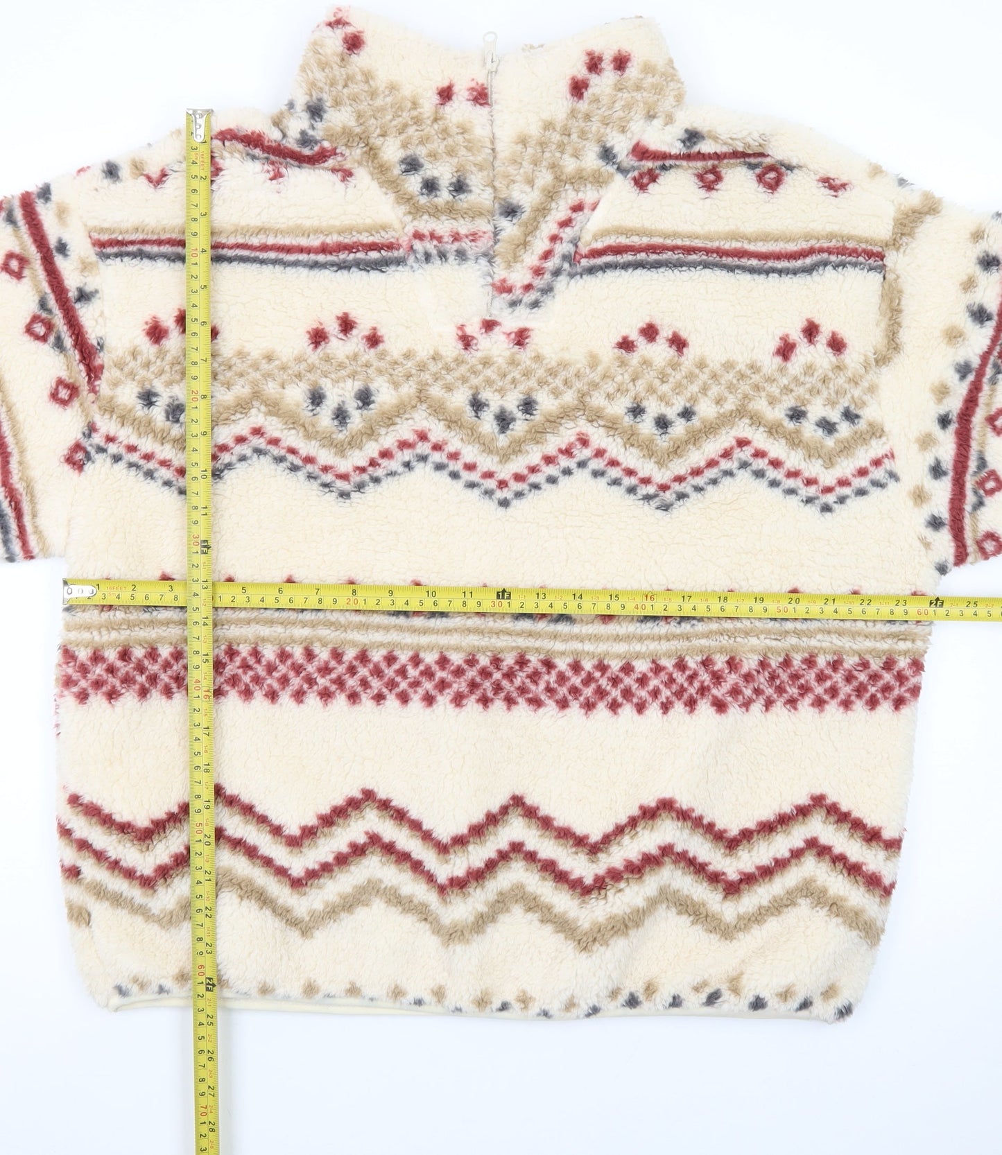Brave Soul Women Beige Fair Isle Fleece Pullover Sweatshirt M
