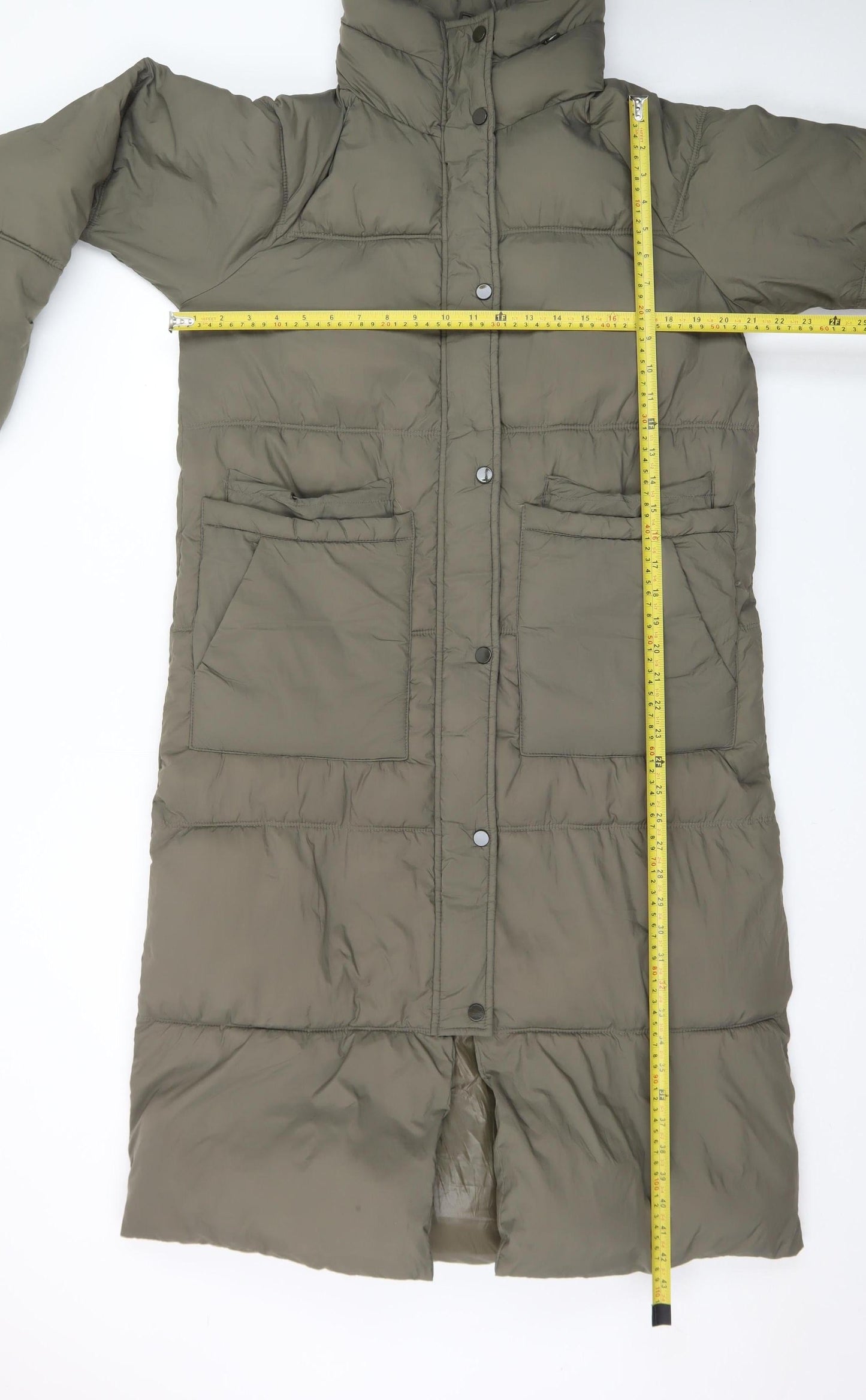Zara Women’s Green Long Puffer Coat XS Quilted Winter Jacket