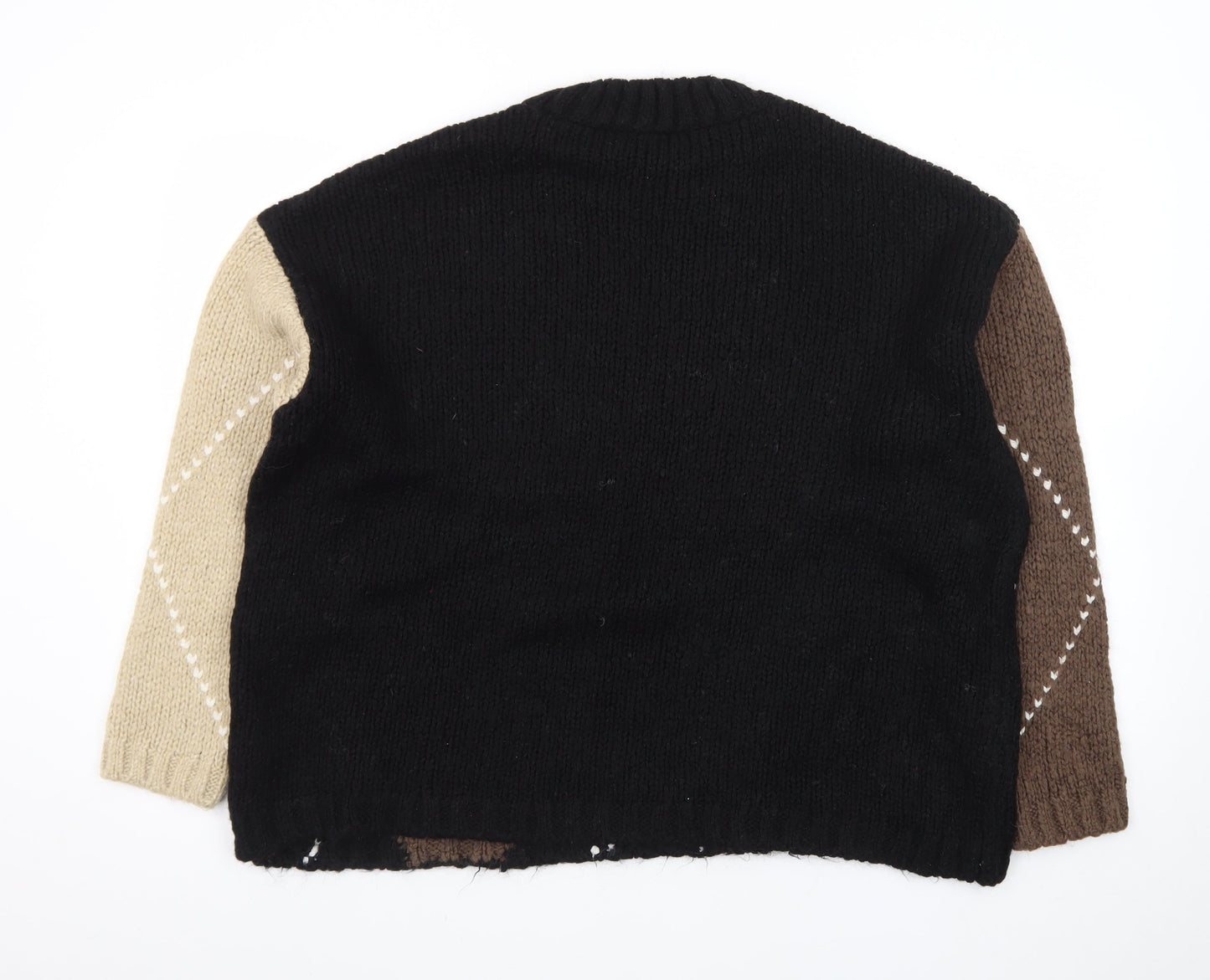 Zara Womens Black Argyle Chunky Knit Pullover Jumper Size M