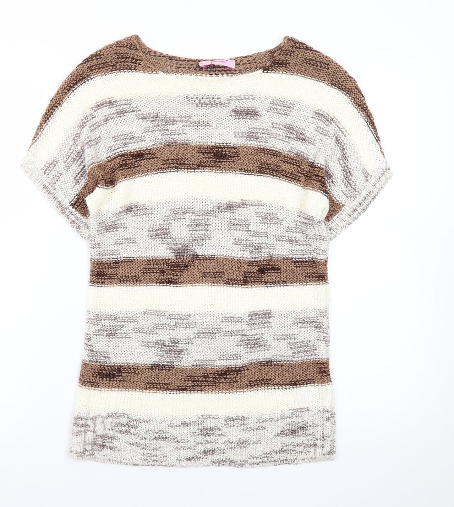 Marks and Spencer Per Una Womens Brown Striped Short Sleeve Knit Jumper Size 10