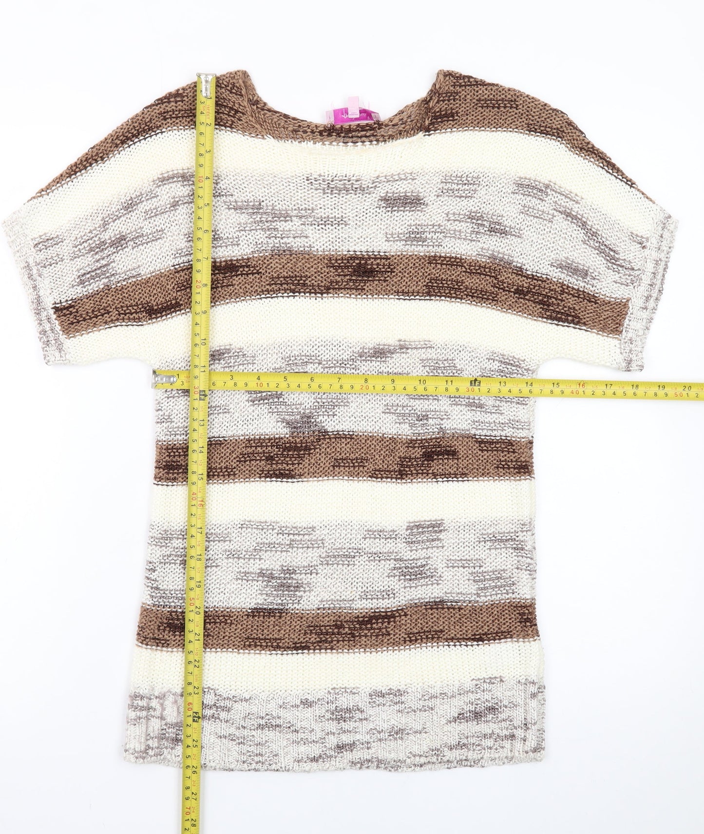Marks and Spencer Per Una Womens Brown Striped Short Sleeve Knit Jumper Size 10