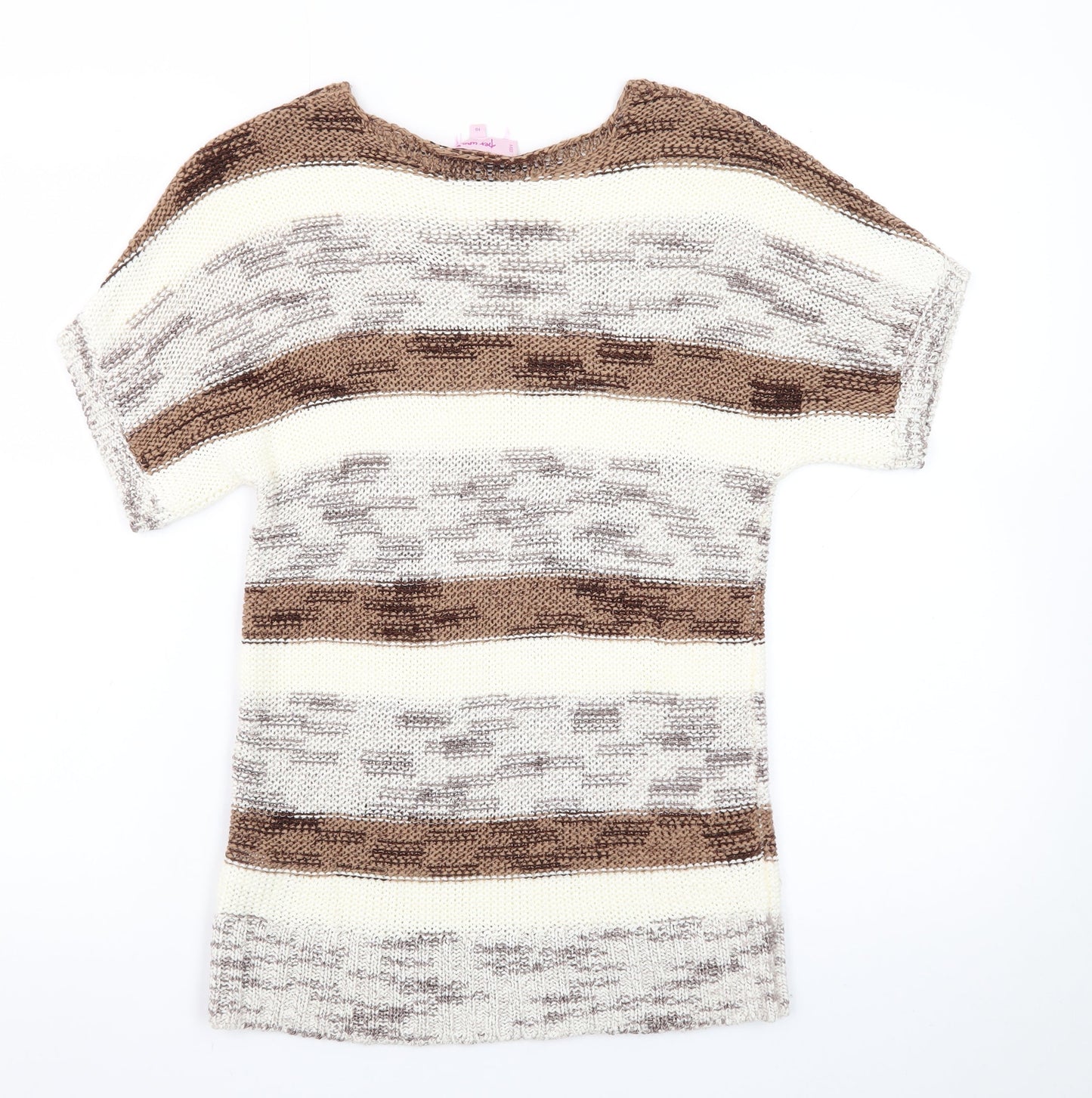 Marks and Spencer Per Una Womens Brown Striped Short Sleeve Knit Jumper Size 10