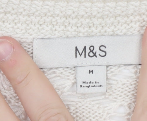 Marks and Spencer Men’s Ivory Open-Knit Cotton Short Sleeve Jumper M