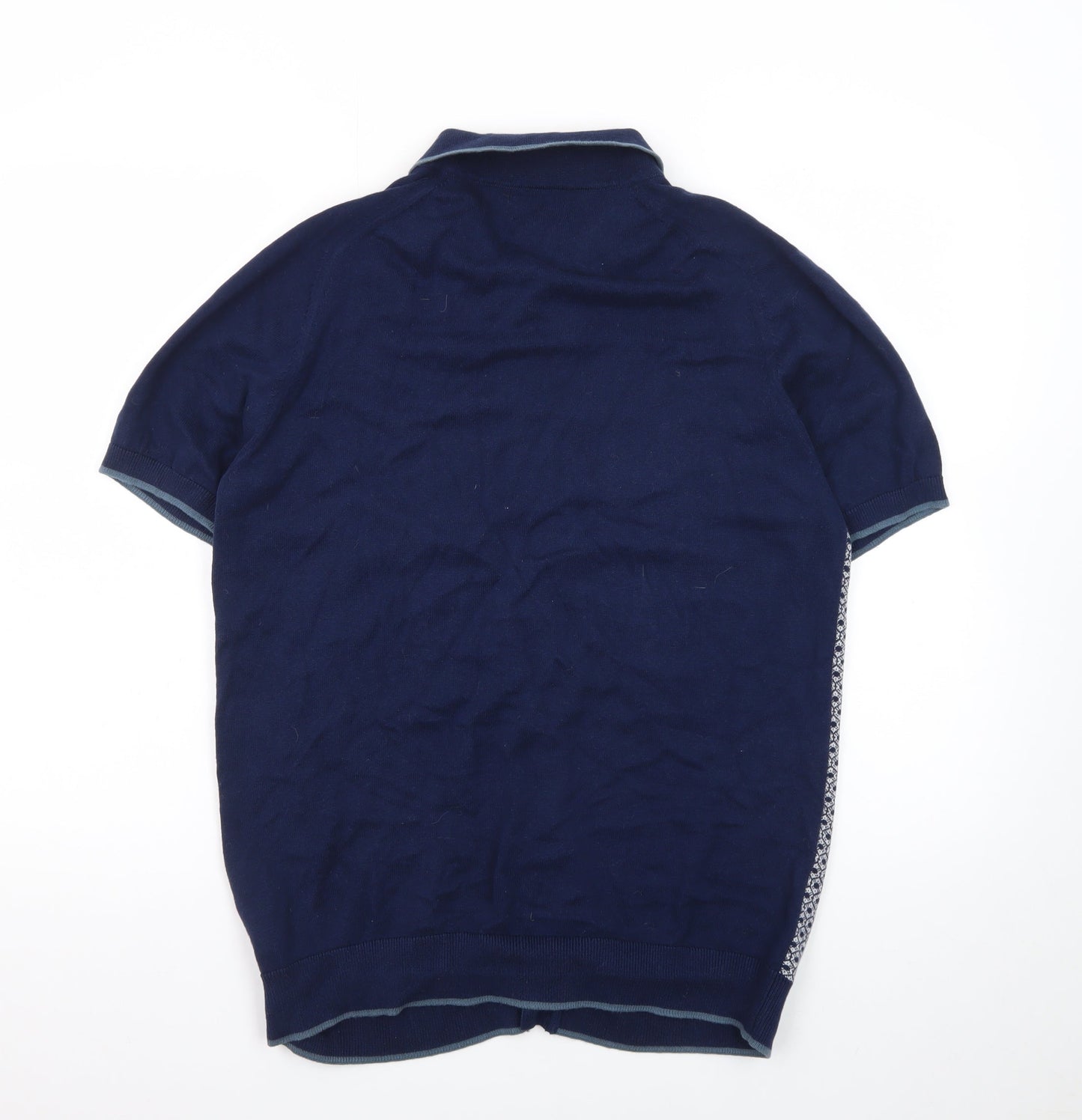 Next Men’s Blue Geometric Cotton Knit Polo Shirt Size L