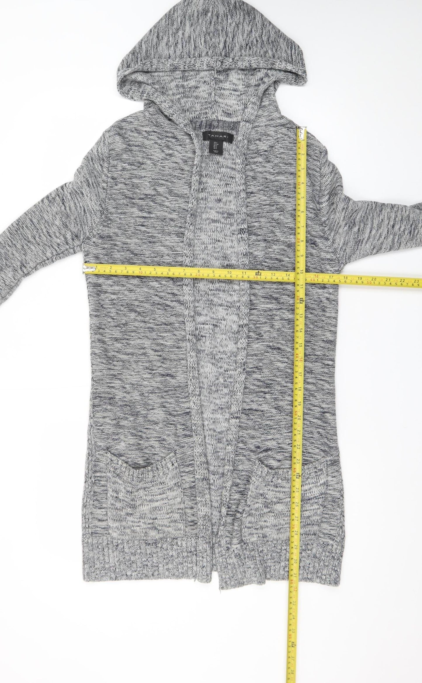Tahari Women’s Grey Knit Hooded Long Sleeve Open Cardigan Size S