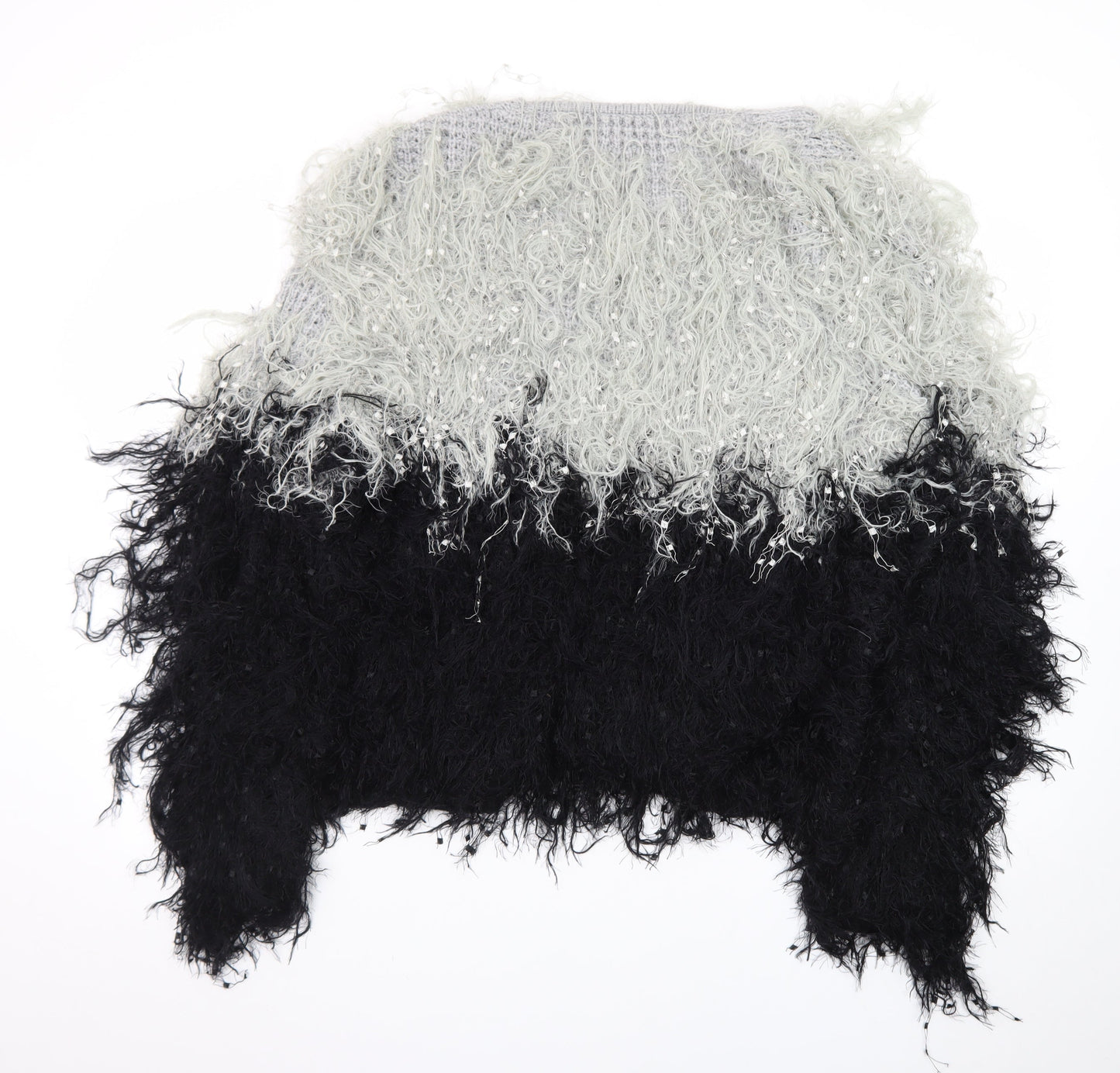 Zara Woman Black Grey Fluffy Open Knit Cardigan Women’s Size 12
