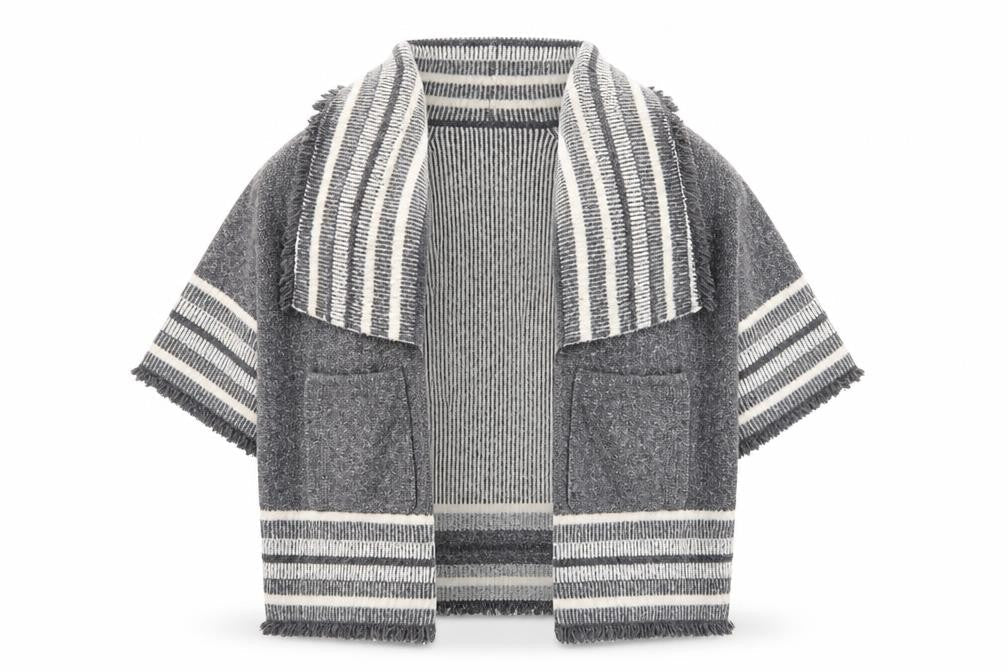 Zara Women Grey Wool Blend Striped Knit Cardigan Size S