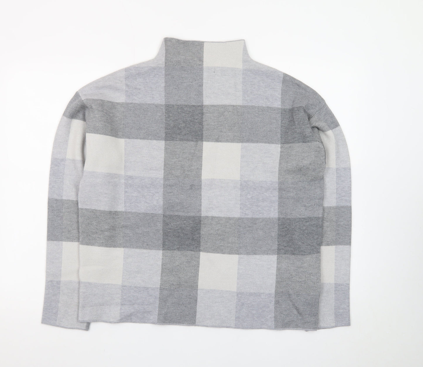 Tahari Women Grey Check Mock Neck Long Sleeve Pullover Jumper Medium
