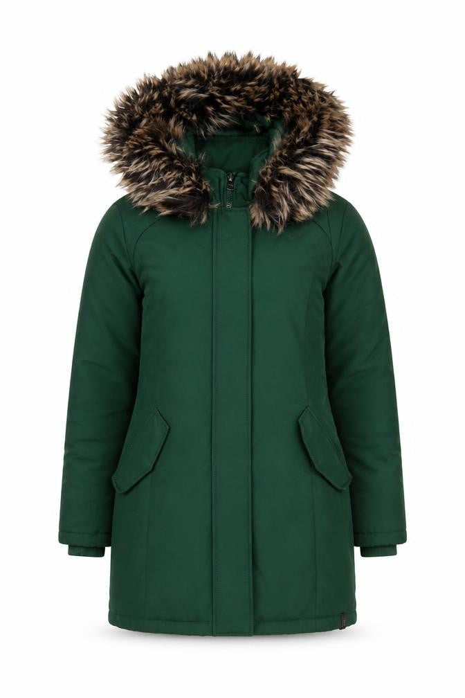 Only Women's Green Faux Fur Trim Hooded Parka Coat Size S
