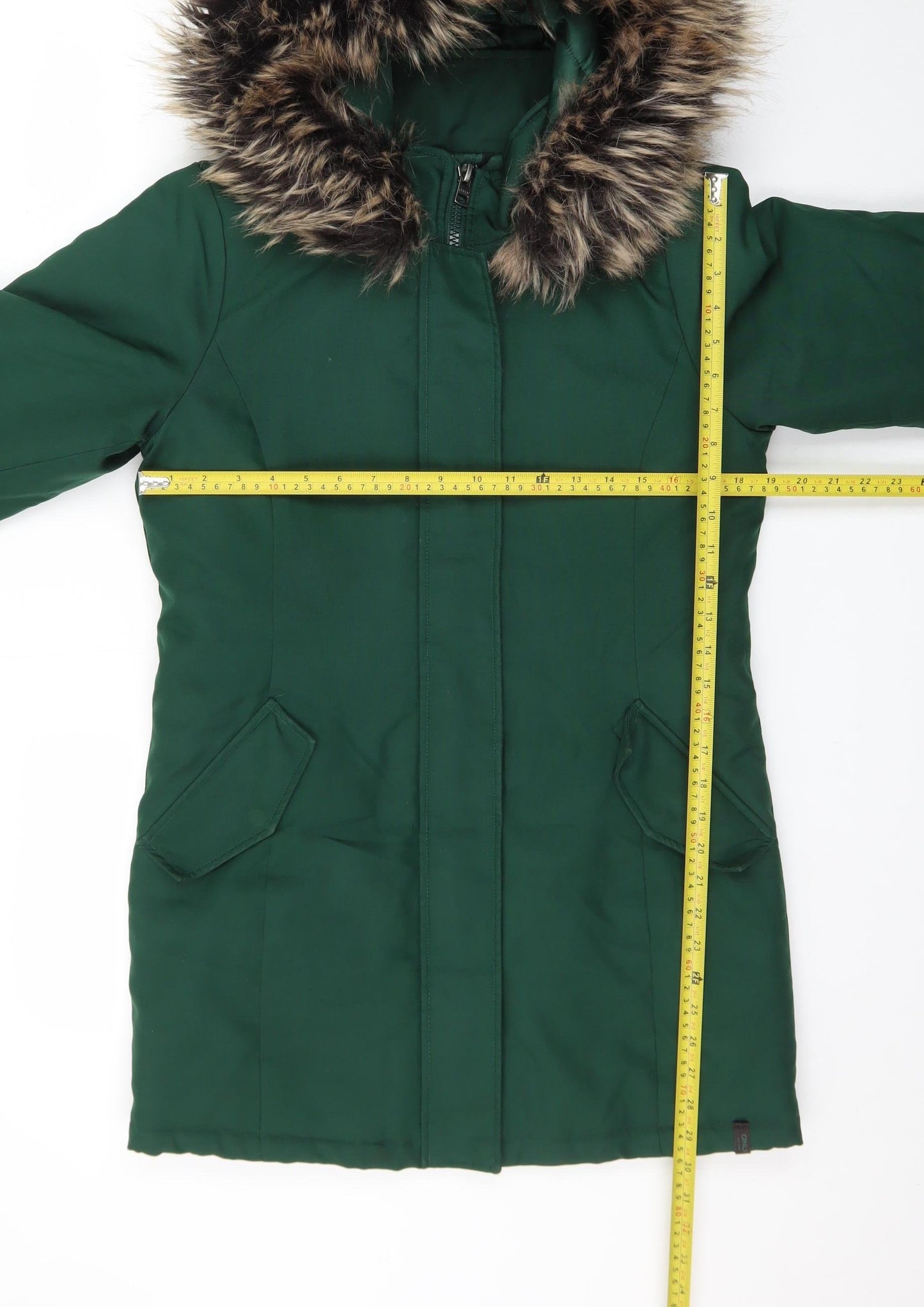 ONLY Women's Green Faux Fur Trim Hooded Parka Coat Size S