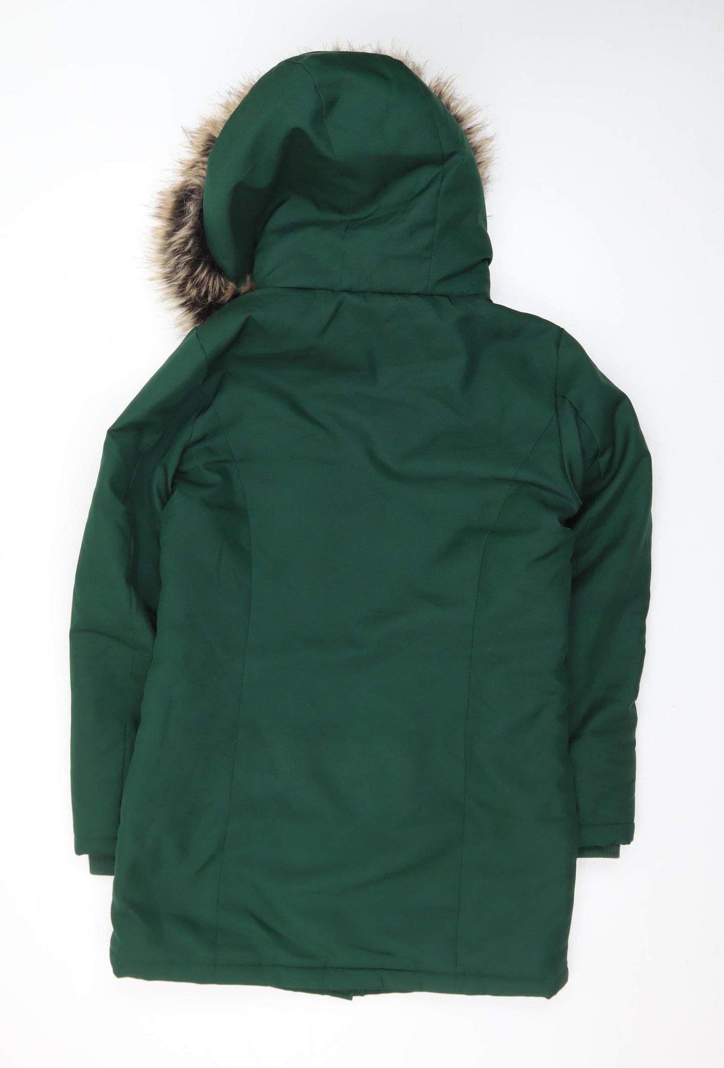 ONLY Women's Green Faux Fur Trim Hooded Parka Coat Size S