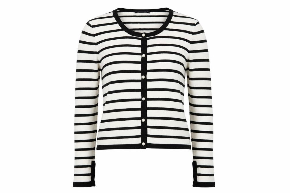 Zara Women Black Striped Knit Cardigan Size 14 Round Neck