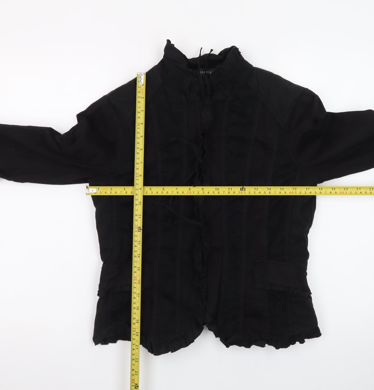 Principles Womens Black Cotton Blend Ruffle Trim Jacket Size 14