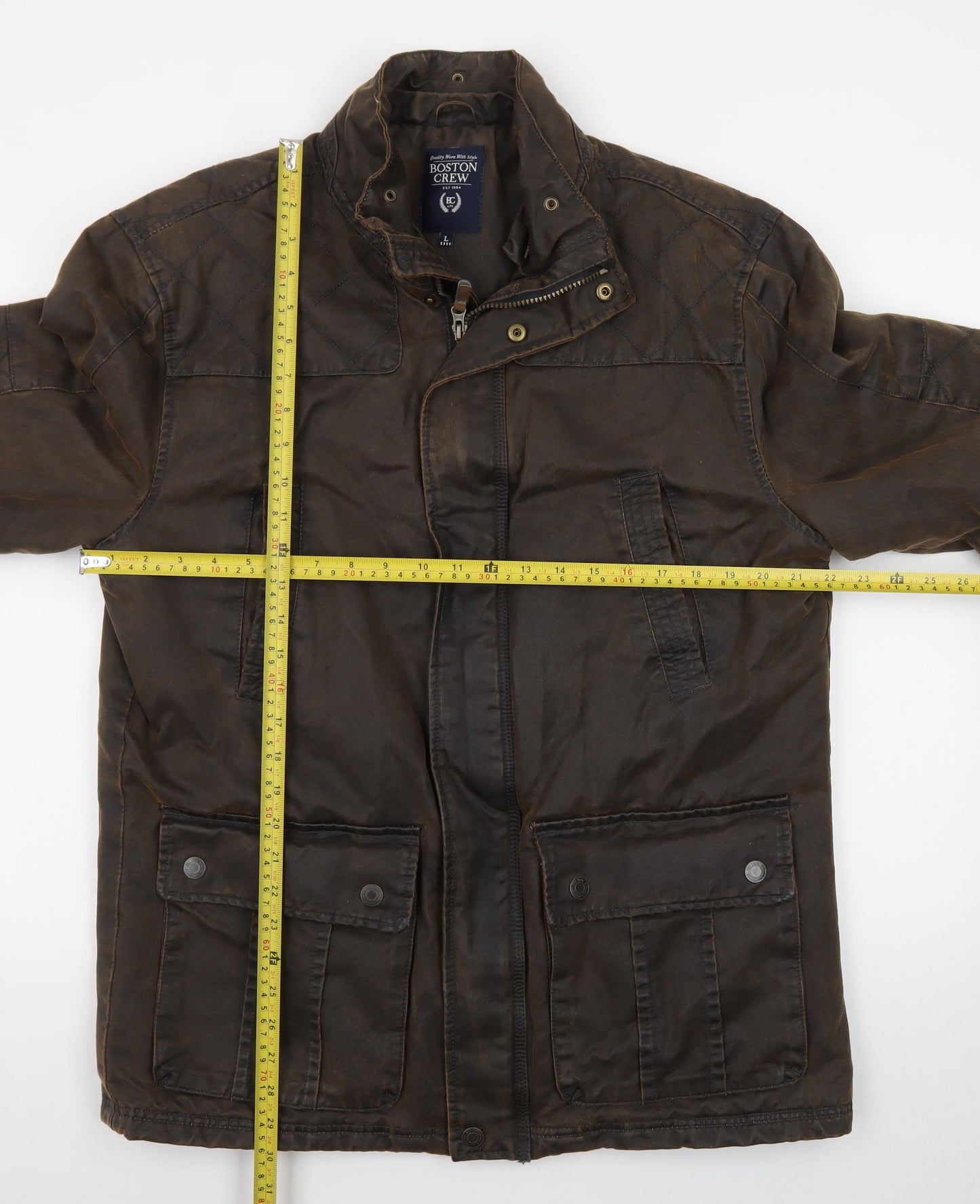 Boston Crew Men’s Brown Waxed Field Jacket L Lined Workwear Style