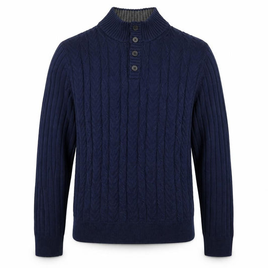 Jos. A. Bank Men's Blue Cotton Cable-Knit Henley Jumper M