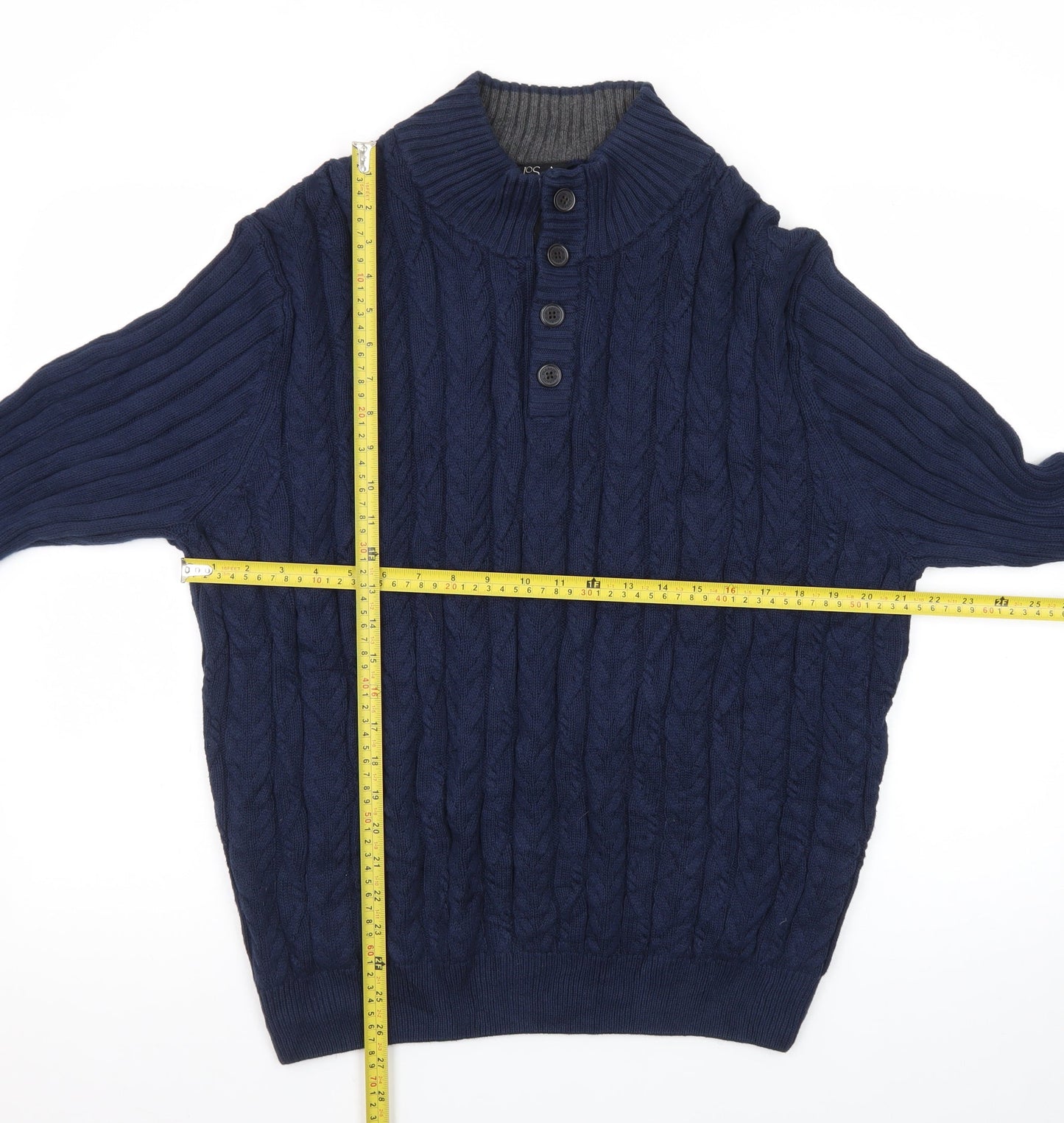 Jos. A. Bank Men's Blue Cotton Cable-Knit Henley Jumper M