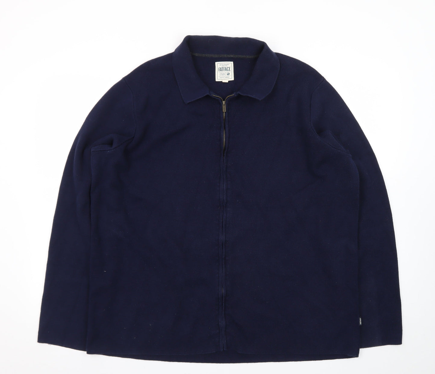 FatFace Men's Blue Collared Full Zip Cotton Cashmere Jumper XL