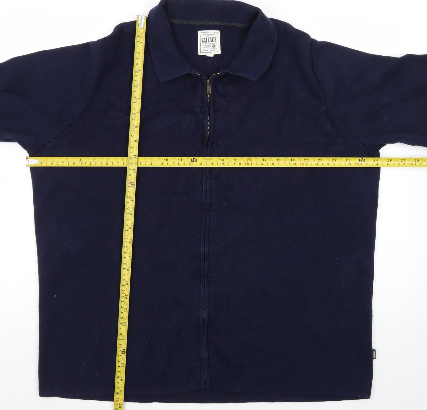 FatFace Men's Blue Collared Full Zip Cotton Cashmere Jumper XL