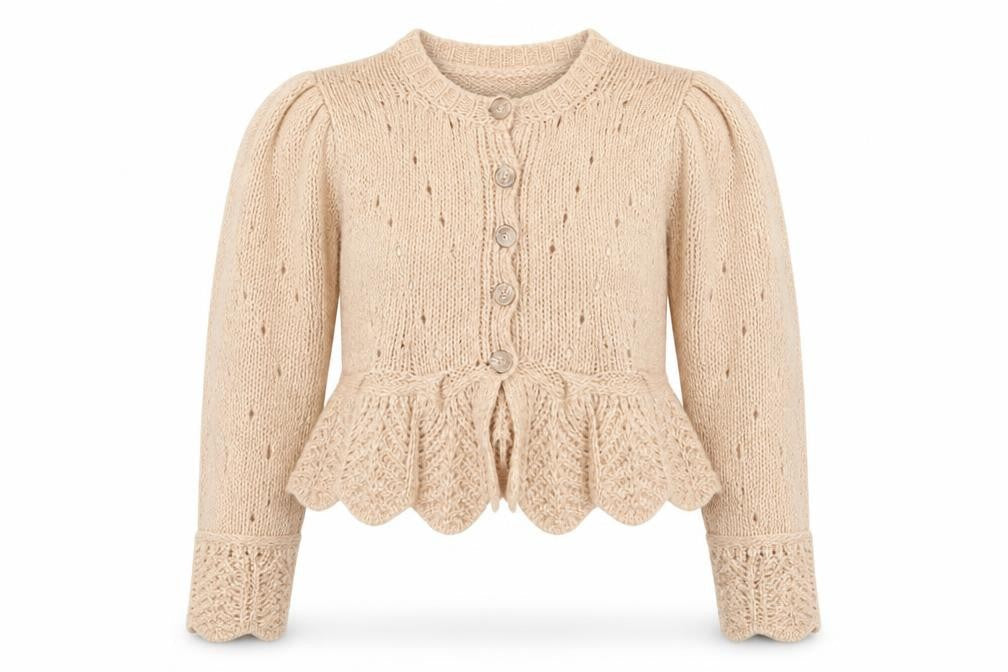 FARM Women Beige Wool Blend Puff Sleeve Knit Cardigan 2XS