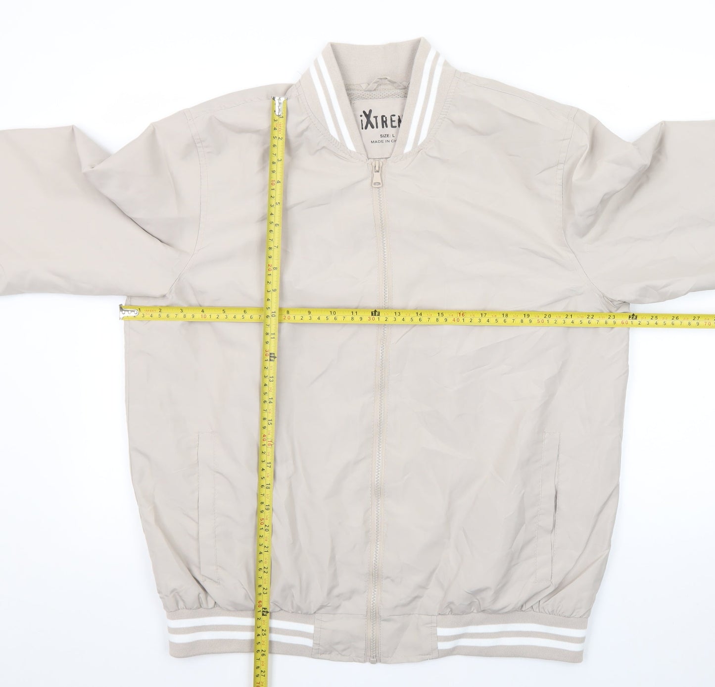 iXtreme Women Beige Bomber Jacket L Lightweight Casual Zip Up