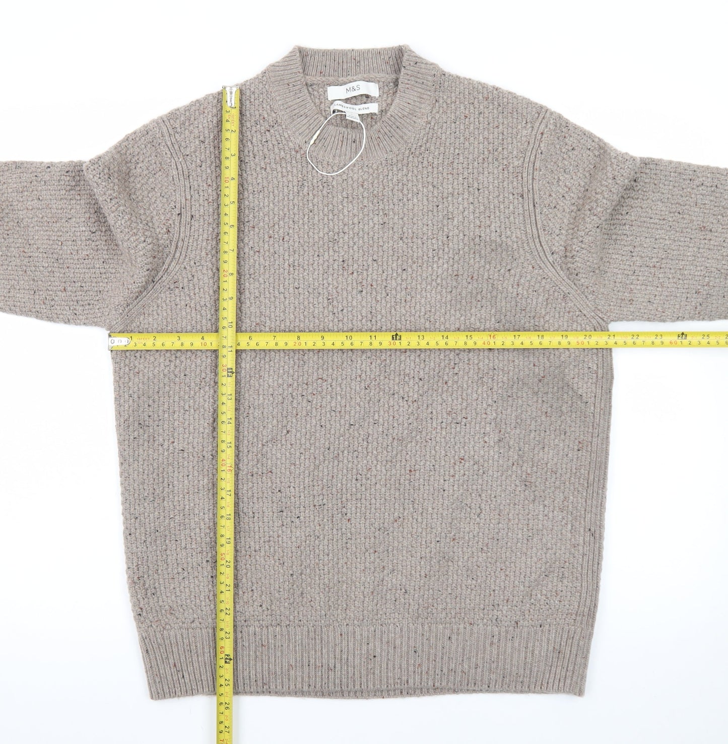 Marks and Spencer Men’s Beige Lambswool Blend Chunky Knit Jumper L
