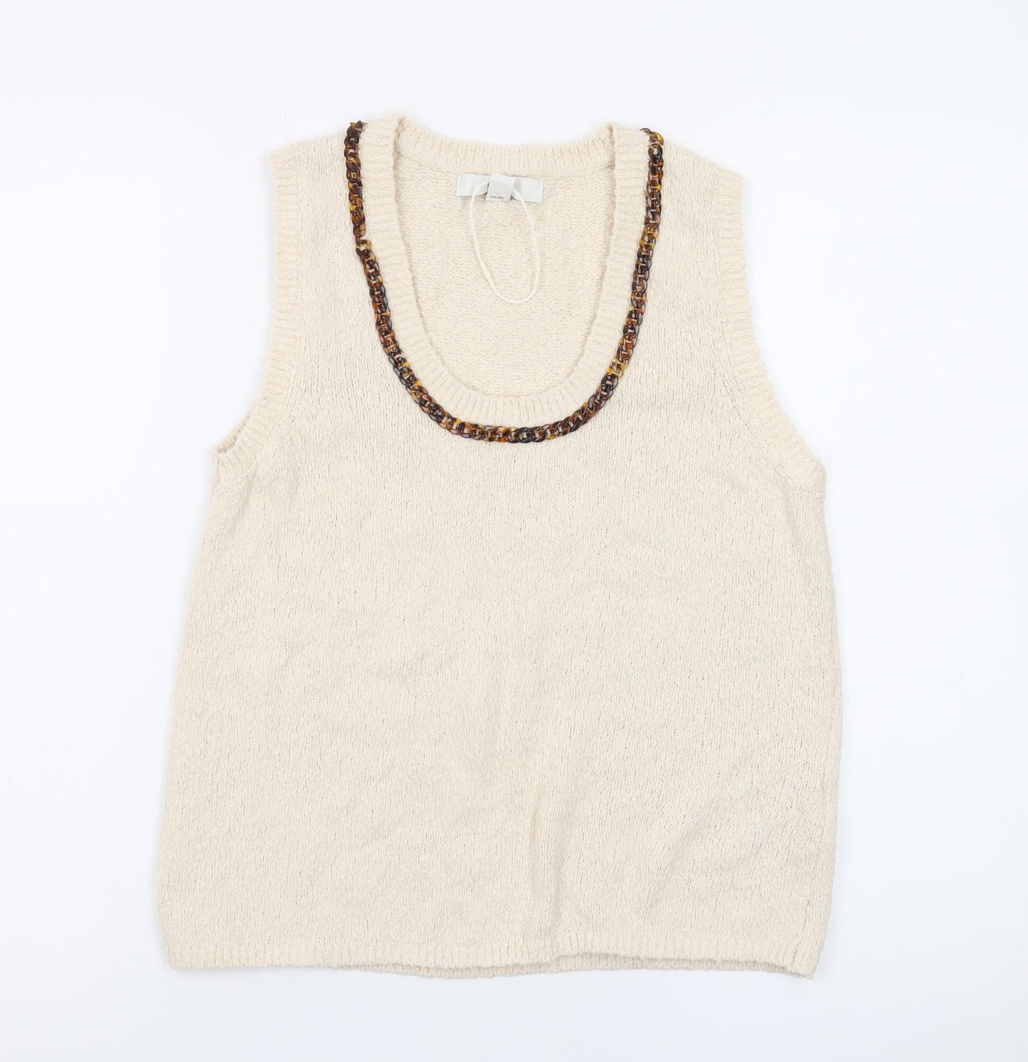 Marks and Spencer Women Beige XS Knit Beaded Vest Jumper