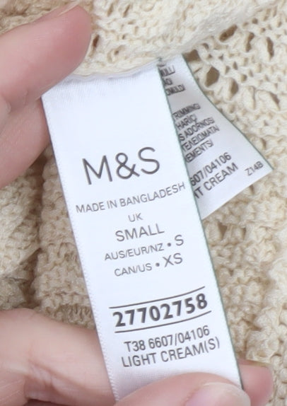 Marks and Spencer Women Ivory Crochet Short Sleeve Cardigan Size S