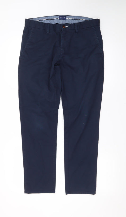 GANT Men's Blue Chino Trousers W32 L30 Regular Fit Smart Casual