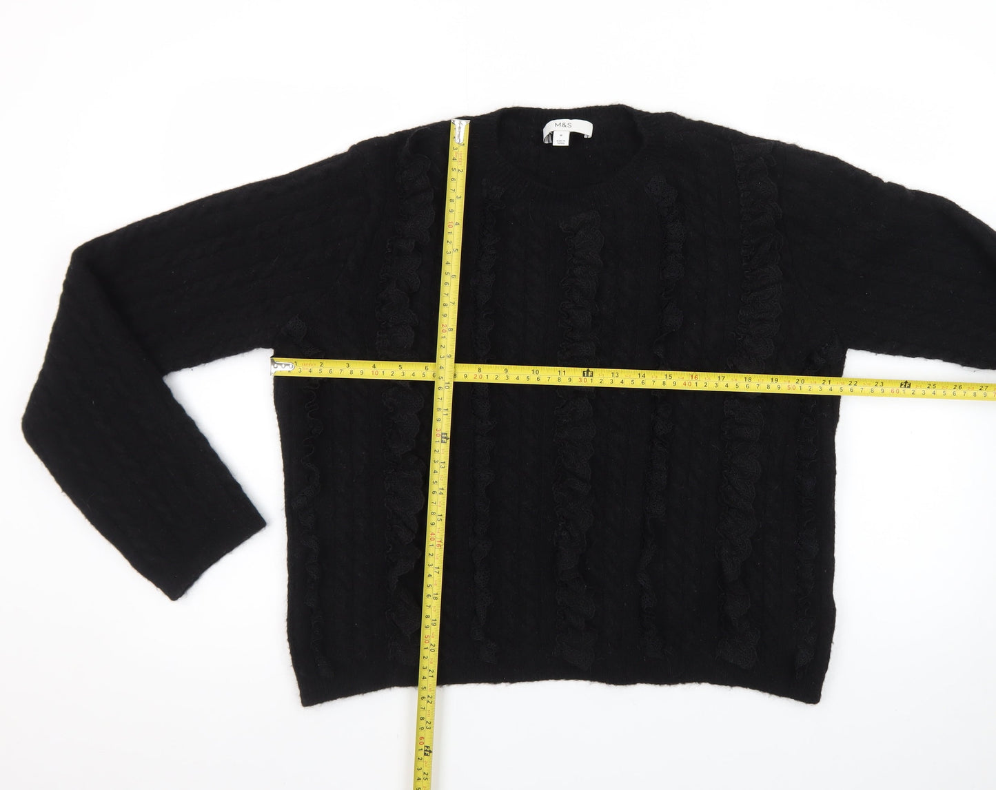 Marks and Spencer Women’s Black Cable-Knit Ruffle Jumper M