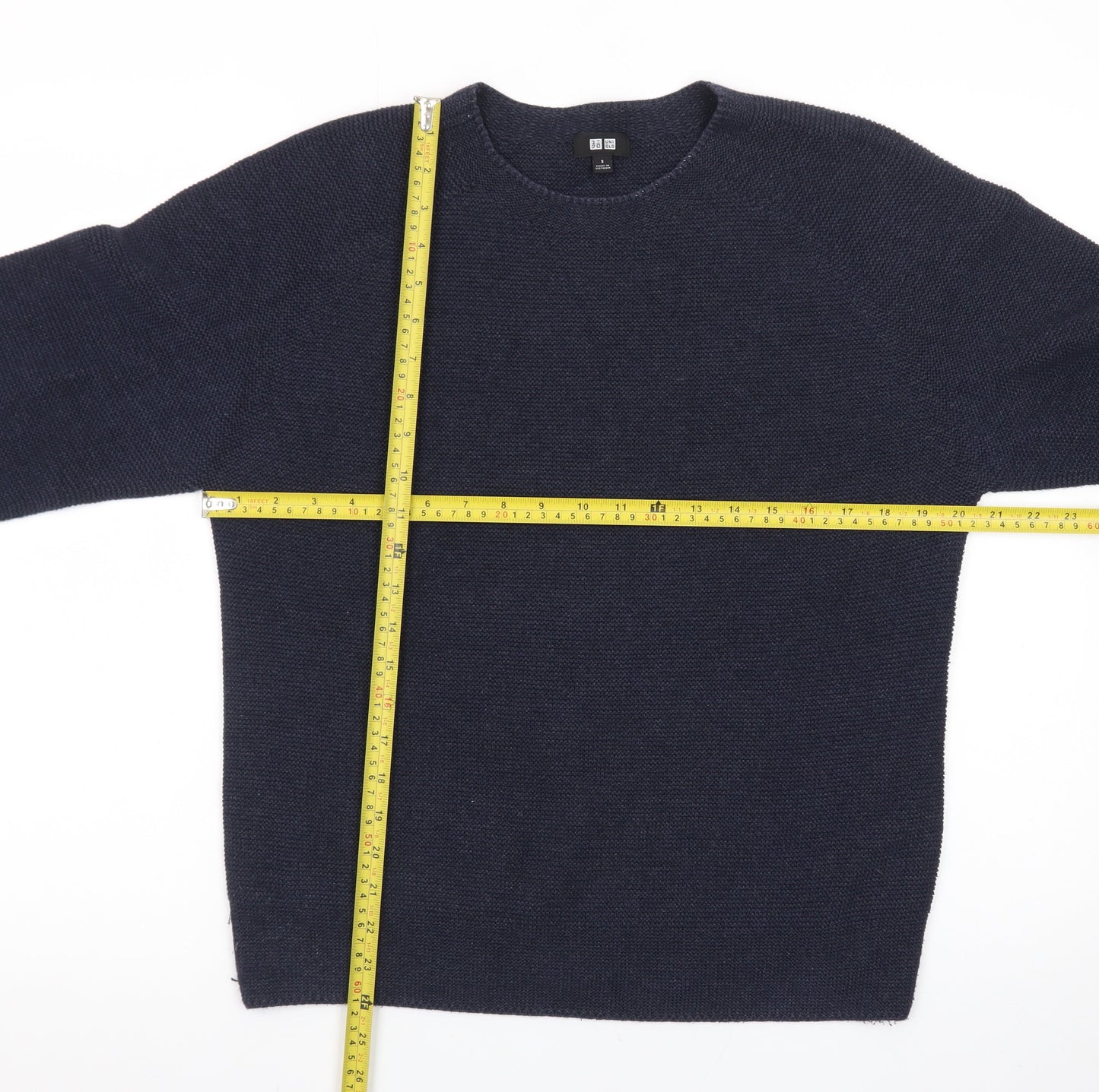 Uniqlo Men Blue Wool Crew Neck Jumper S Regular Fit