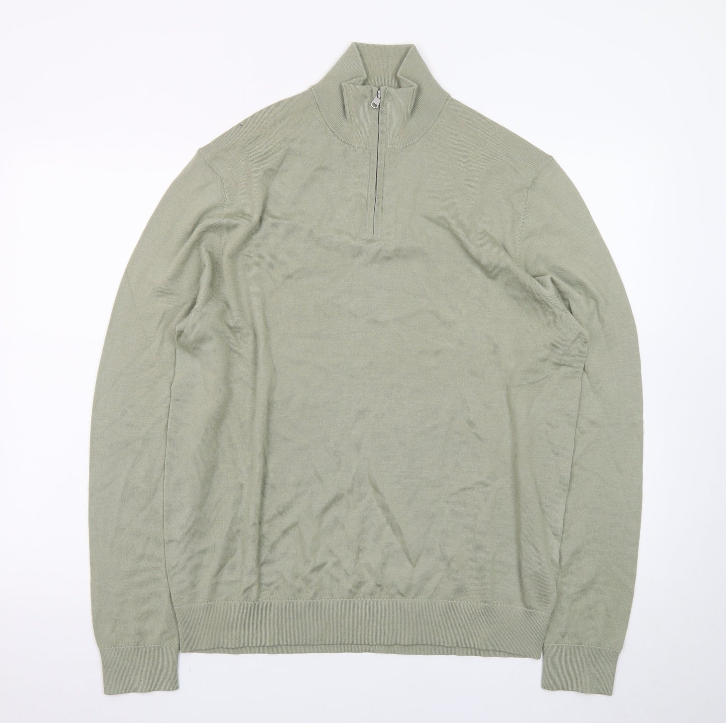 Marks and Spencer Men’s Green Merino Wool Half Zip Jumper L