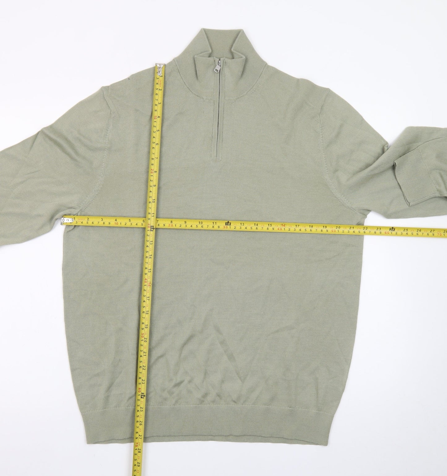 Marks and Spencer Men’s Green Merino Wool Half Zip Jumper L