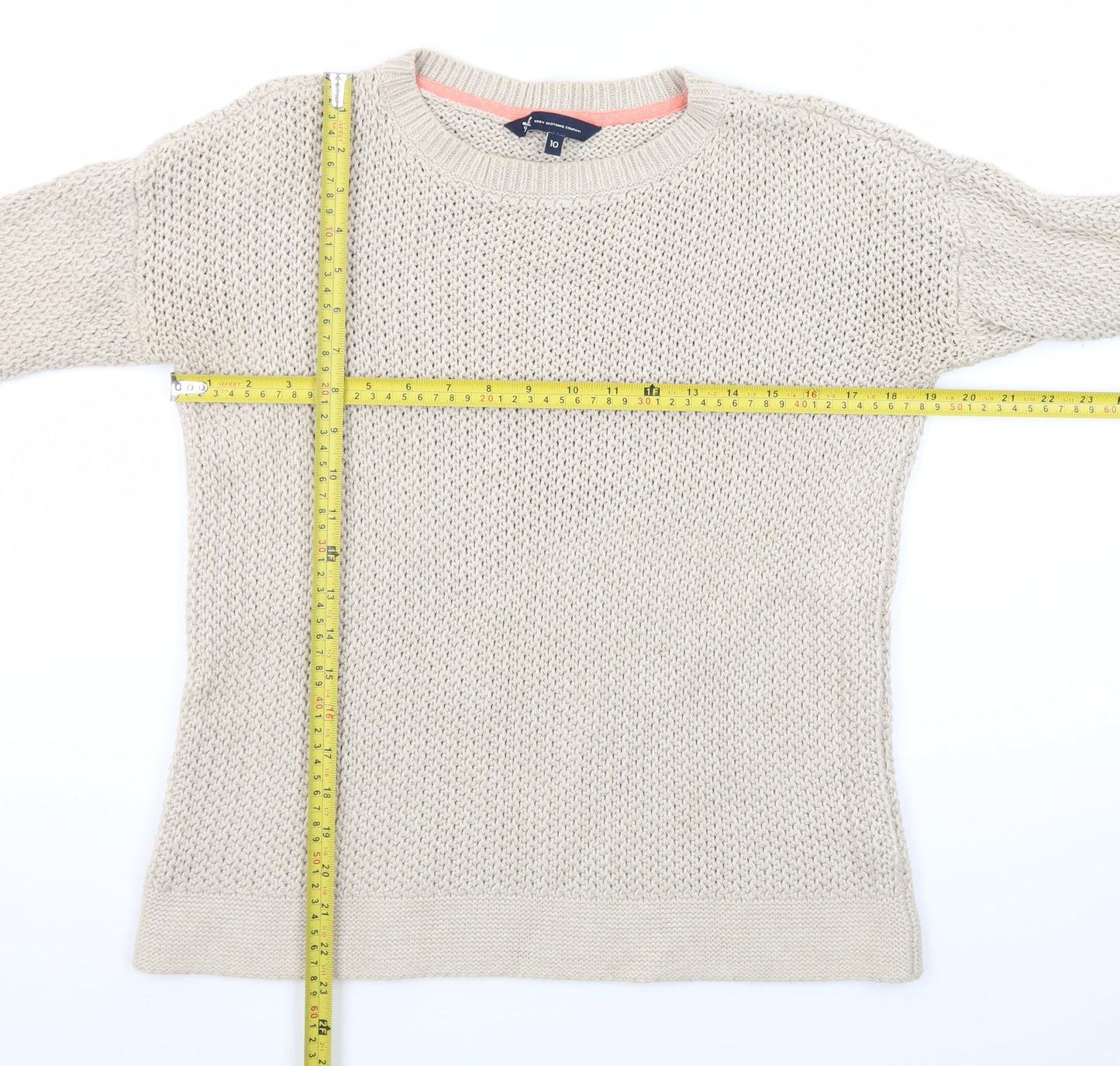 Crew Clothing Company Women Beige Cotton Chunky Knit Jumper Size 10