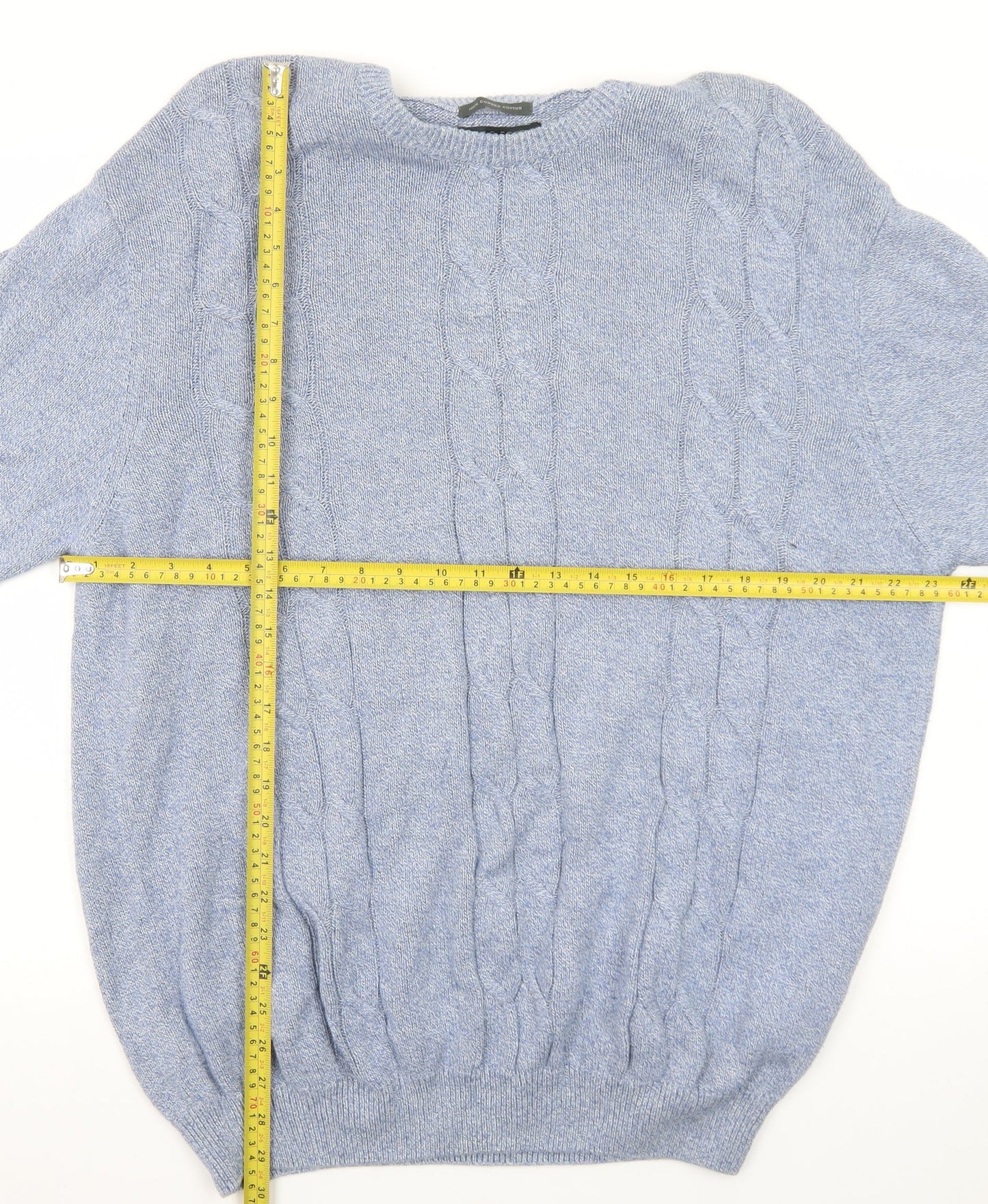 Lyle & Scott Men Blue XL Cable-Knit Cotton Crew Neck Jumper