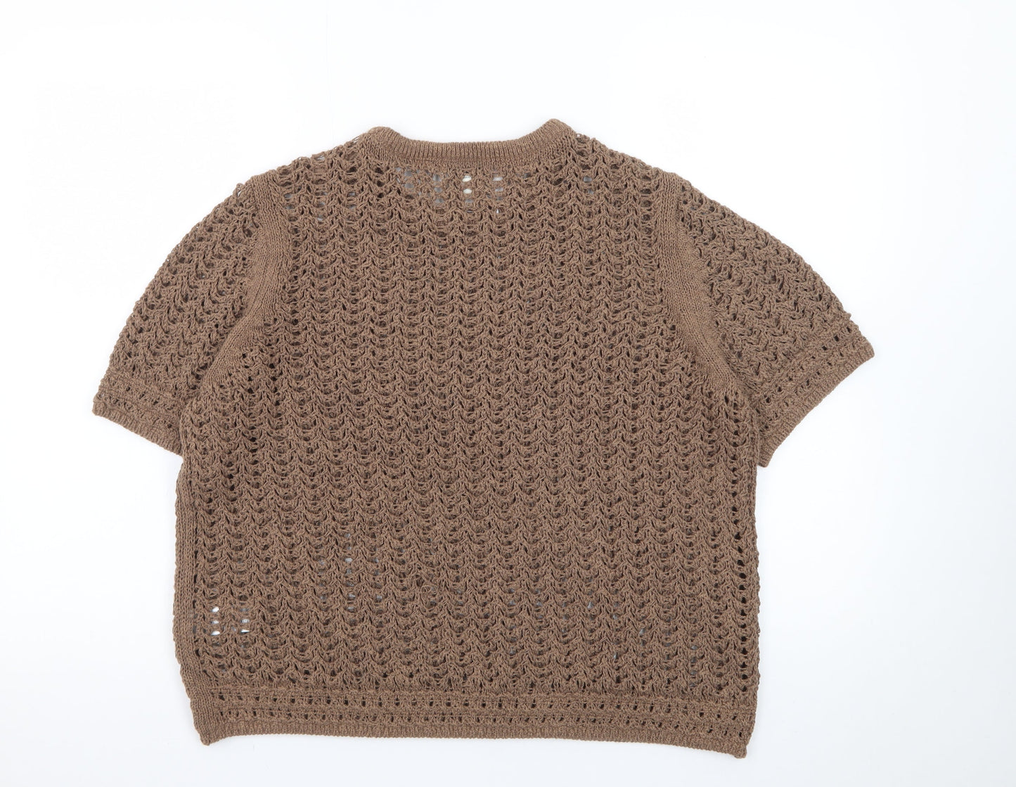 Marks and Spencer Women’s Brown Open-Knit Short Sleeve Cotton Blend Jumper L