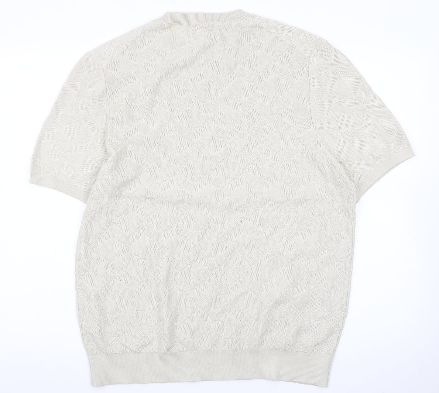 Marks and Spencer Men’s Beige Cotton Short Sleeve Crew Neck Jumper L