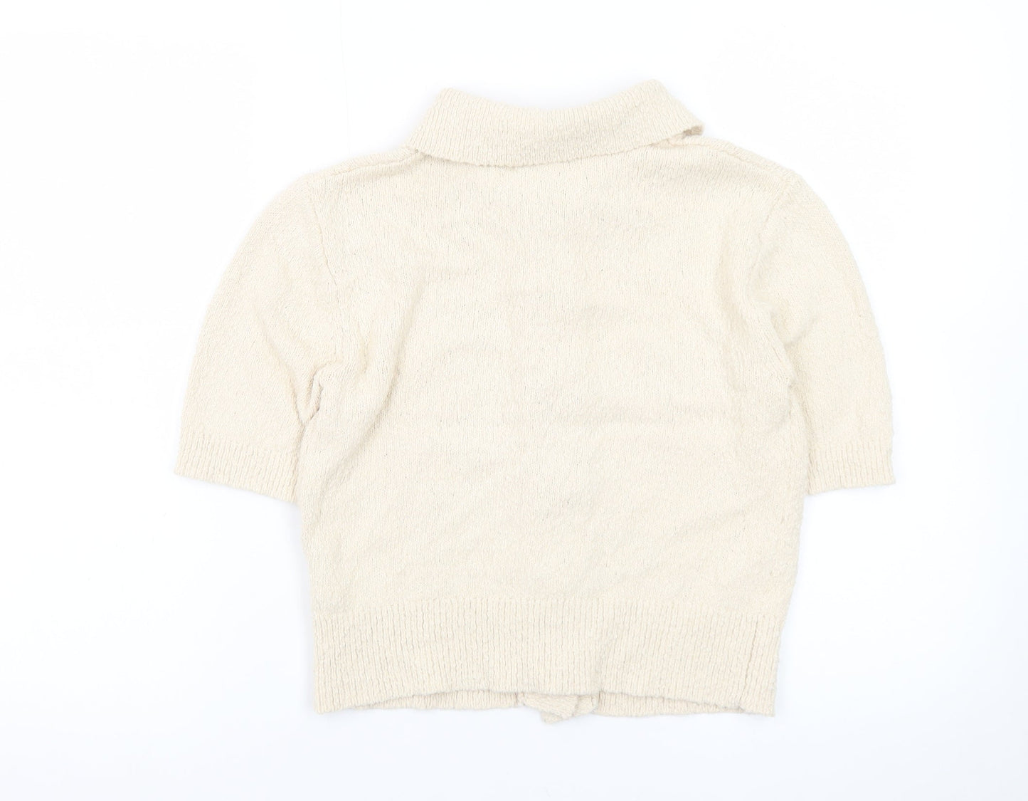 Marks and Spencer Women's Beige Collared Short Sleeve Cardigan XS