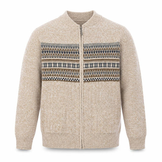 Tootal Men's Beige Fair Isle Wool Full Zip Cardigan Jumper L